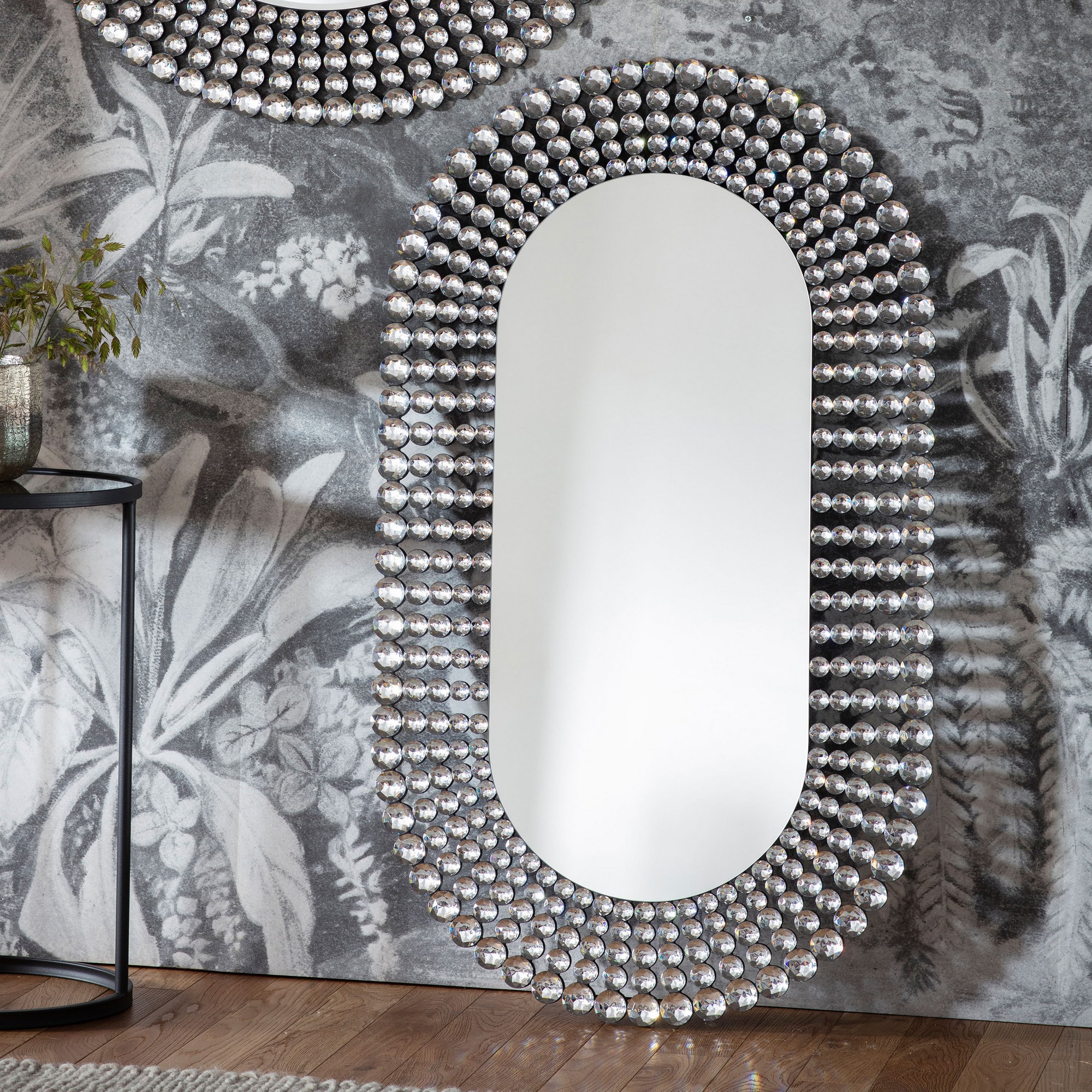 Sophia Oval Modern Mirror In Silver Grey